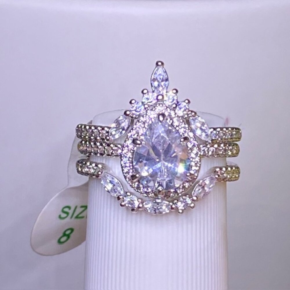 Diamond CZ Pear Shaped Halo Ring RBP7403 Size 8 - Picture 4 of 5